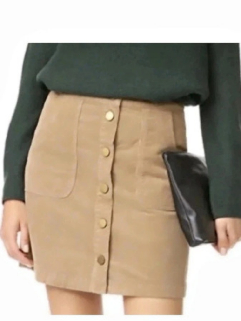 Tory Burch Corduroy Button Front Mini Skirt Beige/Tan Sz 8 A Line Fall Office